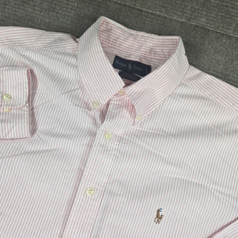 Ralph Lauren Mens 17 32/33 Pink Striped Yarmouth Cotton Oxford Button Down Shirt